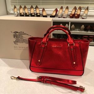 SOLD Burberry Somerford Tote Metallic Cadmium Red